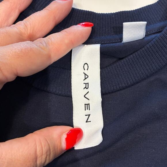 Carven Navy Blue Long Sleeve Exposed Stitching Midi Dress XS - Picture 2 of 8